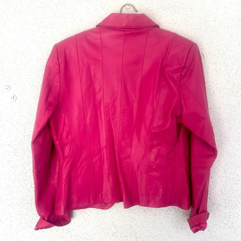 EUC John Paul Richard Genuine Leather Jacket Pink one button closure size 8